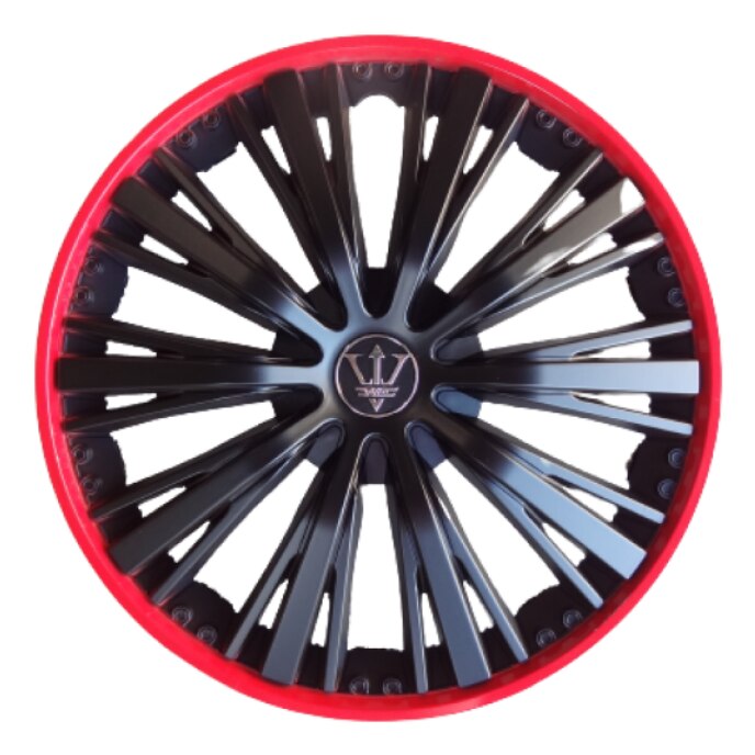 Set 4 Capace Roti 16' Model EVO idealSTORE, Fabricate din Material Puternic si Durabil, Rezistente la Impact, Se Potrivesc cu Majoritatea Masinilor, Culoare Negru Rosu