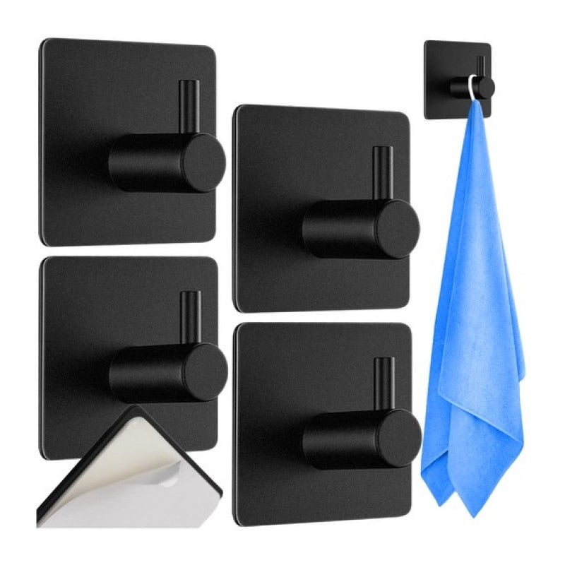 Set 4 Carlige cu Adeziv pentru Prosoape, Dimensiuni 4,5 x 4,5 x 2,5 cm, Rezistent la Umiditate, Rugina, Ideal pentru Bucatarie, Baie, Otel Inoxidabil, Sarcina 3 Kg