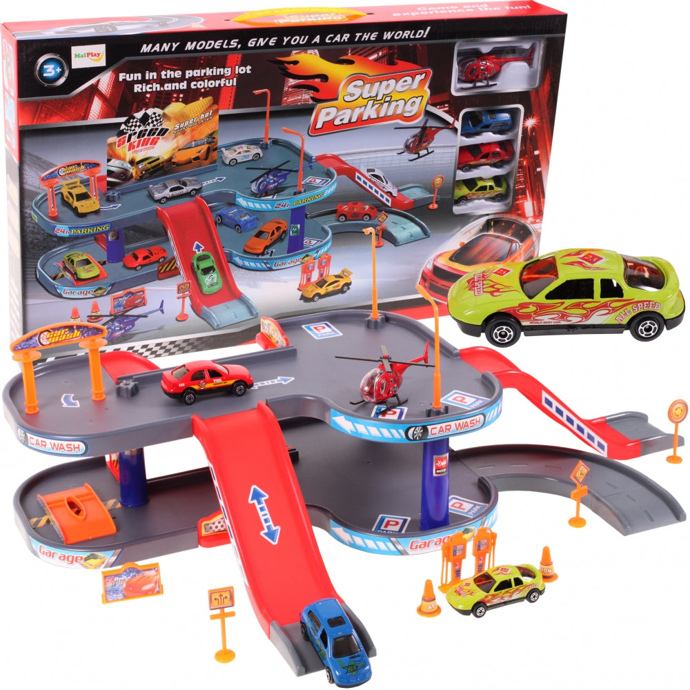 Parcare cu 2 nivele + elicopter si masinute, Malplay 102524