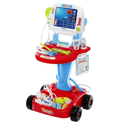 Set de Rol Complet Interactiv si Creativ, Micul Doctor, Carucior pe 4 Roti, Portabil
