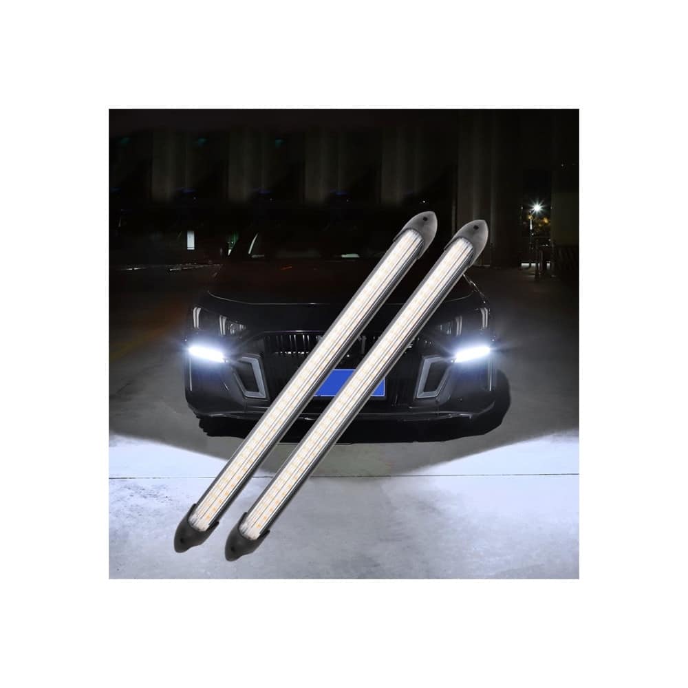 Set lumini de zi LED DRL idealSTORE, Functie de Semnalizare Dinamica, Lumina de zi alba, Semnalizare dinamica galbena, 12V