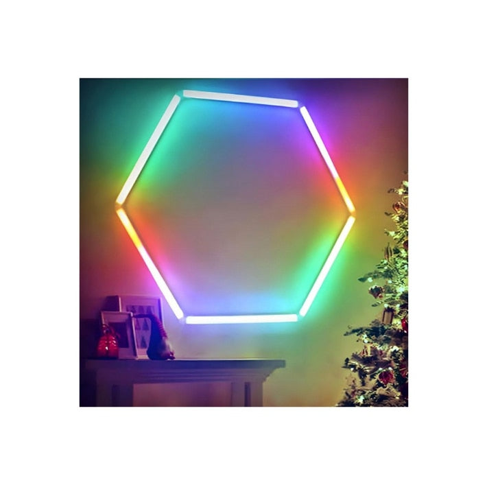 Set lumini LED hexagonale idealSTORE, Putere totala 42W 6000K alb rece pentru garaj/atelier, Tensiune alimentare: 220V 240V, Dimensiuni totale 960 mm x 840 mm, Eficienta luminoasa: 100120 lm/W