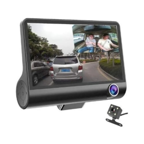 Sistem 3 camere DVR idealSTORE 12V, Filmeaza fata+spate+interior, Full HD 1080P, Vizualizare cu unghi larg, Senzor G inteligent, Inregistrare automata in bucla, 170 de grade