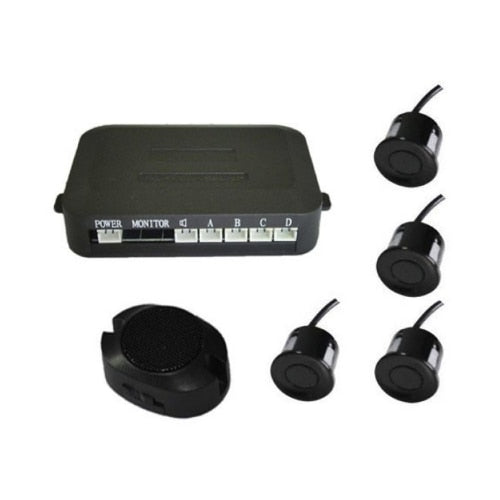 Sistem de parcare acustic cu 4 senzori idealSTORE, Functioneaza la 12V, Buzzer integrat care emite semnale sonore, Alerteaza la distante de 0 2 m, rezistent la conditii meteorologice variate