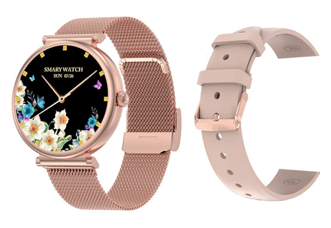 Smartwatch idealSTORE UnikWATCH, 2 Bratari, Functie de Inregistrare Voce, Apeluri Bluetooth, Afisaj AMOLED, Memento, Asistent vocal, Control Playlist Muzical, Urmarire GPS, Moduri Sportive, Rezistent la apa, Monitor Somn, Comanda Vocala, Culoare Gold