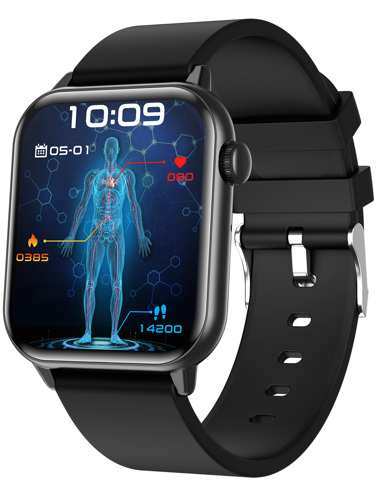 Smartwatch idealSTORE ZFit, Ecran AMOLED, Apel Bluetooth, Asistent Vocal, Functie Apel SOS, 100 Moduri Sportive, Monitorizare Sanatate, Memento Inteligent, Rezistent la apa IP67, Preluare Apeluri Telefonice, Bratara din Silicon, Culoare Negru