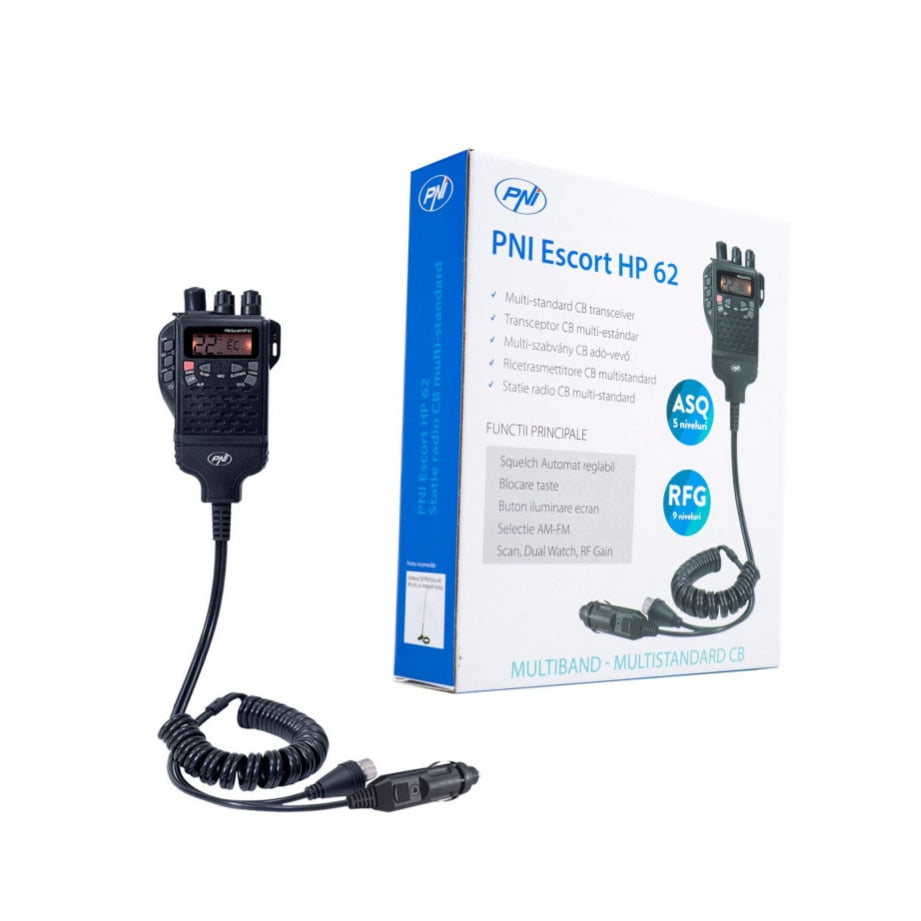 Statie idealSTORE Rdio CB Portabila PNI Escort HP62AC cu Antena BNC si Suport Baterii, Frecventa 26,965-27,405 MHz, Buton canale urgenta 9/19, ASQ, SQ, LCR, Roger Beep Nespecificat, Putere maxima (W) 150 W PEP, Tip de baza magnetica