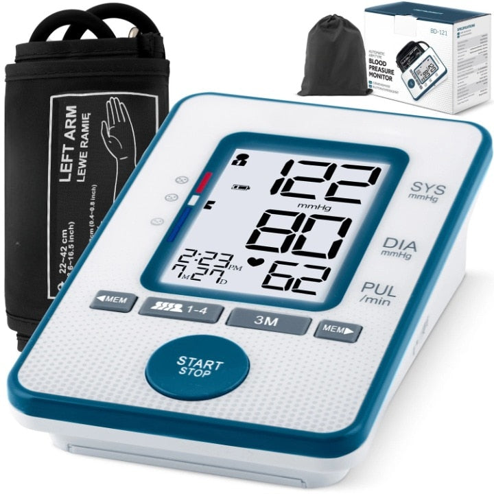 Tensiometru de Brat idealSTORE, Afisaj LCD, Semnal Sonor, Manson Reglabil, Detectare Puls Neregulat, Memorie, Mesaje Audio, Oprire Automata, Husa Depozitare Inclusa, Posibilitatea De a Imparti Masuratorile Salvate in 4 Grupe, Alb