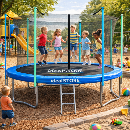 Trambulina Copii cu Plasa de Protectie si Scara, SUPER JUMP, Diametru 250 cm, Inchidere Safe Lock, Protectie Anti-Soc, Constructie Solida, Stabila, Rezistenta la Coroziune, Certificari CE-TUV-GS, Albastru/Negru