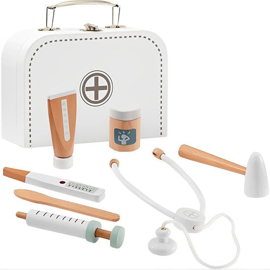 Trusa medicala din lemn pentru copii Deluxe cu accesorii