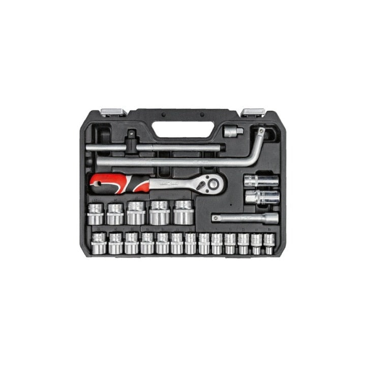 Trusa Scule Profesionale idealSTORE, Contine 25 Piese Tubulare, Accesorii Incluse, Material Crom-Vanadiu Durbail si Rezistent, Utilizare Universala