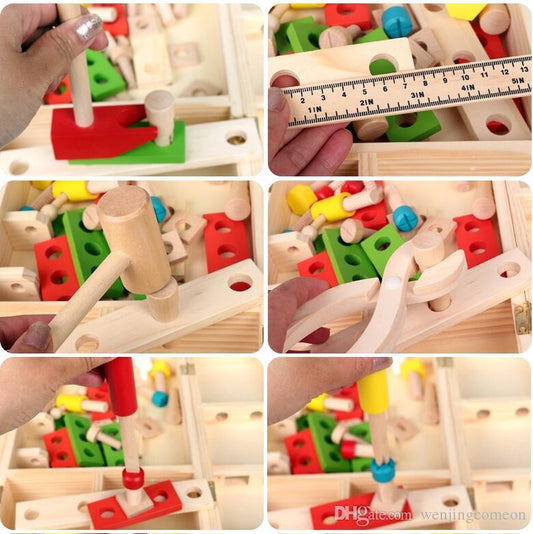 Trusa de scule din lemn cu 40 de accesorii, dimensiuni trusa 30 x 20 cm