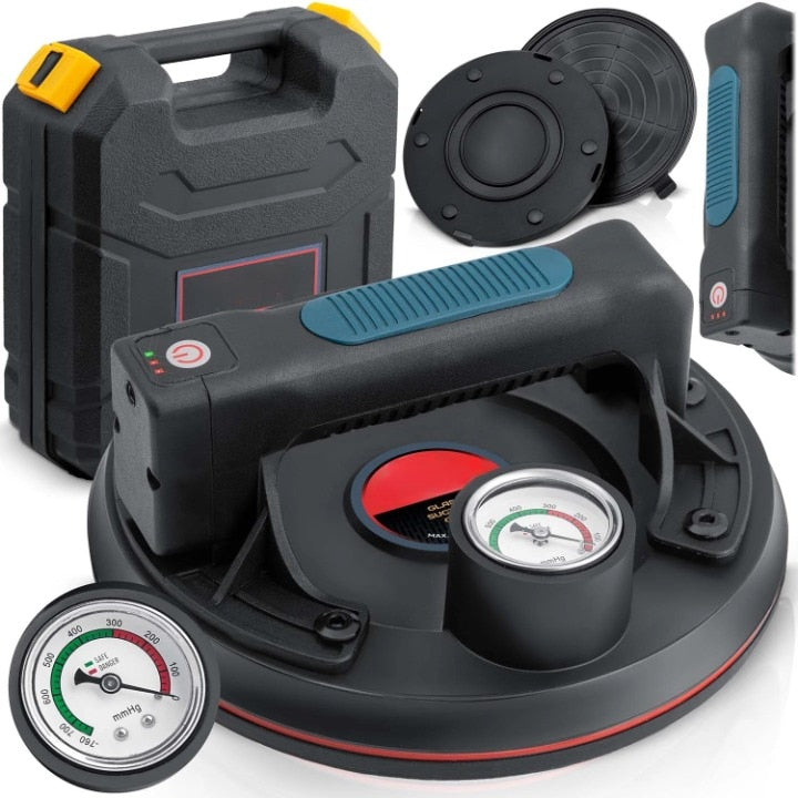 Ventuza Electrica Profesionala idealSTORE, Forta de Ridicare Pana la 200KG, Incarcare Rapida, Functionare Pana La 8H, Manometru Incorporat, Protectie Tripla, Aderenta Stabila, Maner Ergonomic, Compacta, Diametru Disc 200MM, Usor de Utilizat