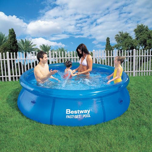 Piscina rotunda Bestway, 244 x 66 cm, pereti intariti cu 3 straturi din material rezistent si kit reparatie