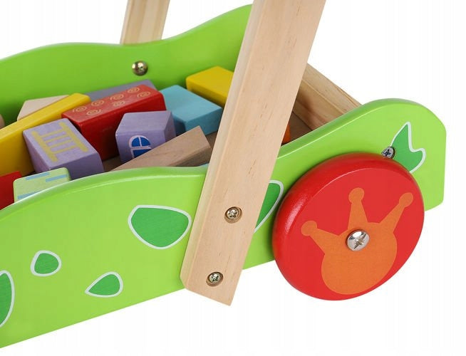 Carucior si antepremergator copii 1 an +, lemn, Zola, cu 22 cuburi multicolore, 43x26x36 cm