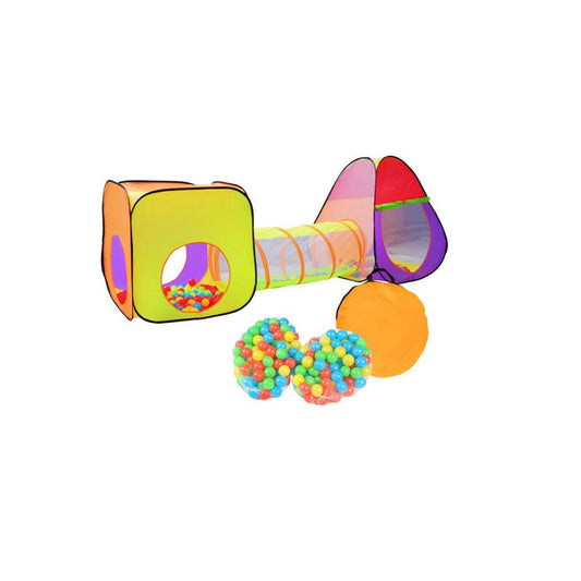 Cort de joaca idealSTORE Space pentru Copii, Dimensiuni 280 x 83 x 100cm, Echipat cu 200 de bile multicolore, Cort patrat, un cort Iglu si un tunel de legatura, Pentru interior si exterior, Gradina, Spatii verzi