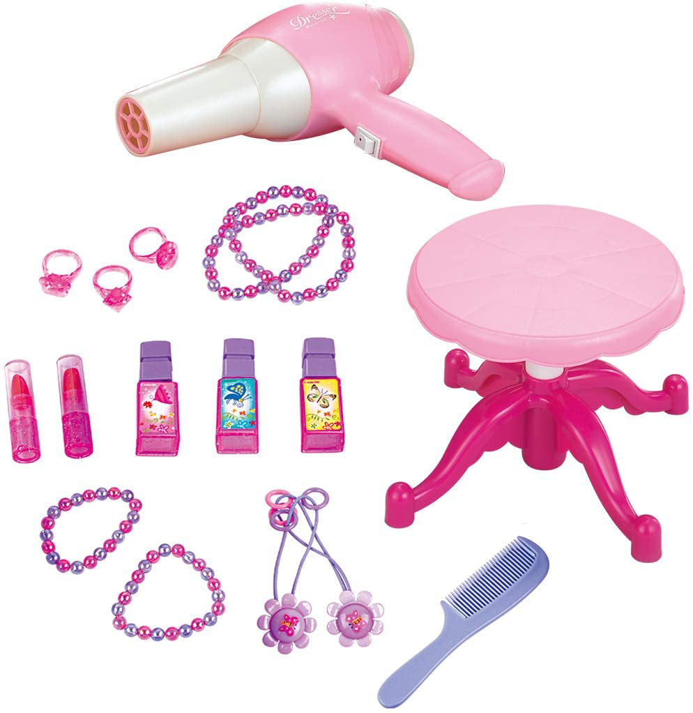 Set salon de frumusete, oglinda cu deschidere eletrica si uscator de par functional, 15 accesorii