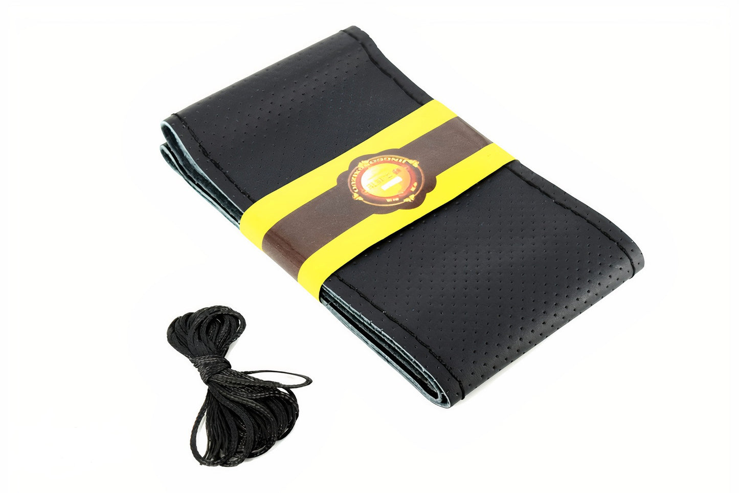 Husa volan IdealStore cu ac si ata piele cu gaurele marime M Culoare negru, PREMIUM