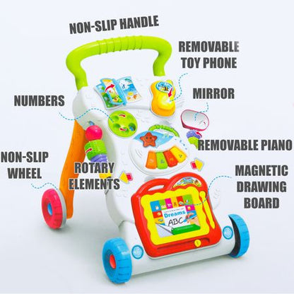 Antepremergator interactiv - centru de activitati multifunctional Music Walker, cu jucarii detasabile, 42 cm x 34 cm x 45 cm
