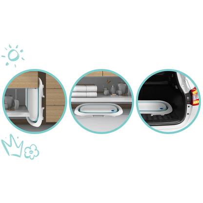 Cadita Pliabila si Portabila, KidsBath, KinderVibe, Dop cu Senzor de Temperatura, Design Ergonomic, Picioare Antiderapante, Confortabila, Sarcina Maxima 45Kg, Alb/Albastru