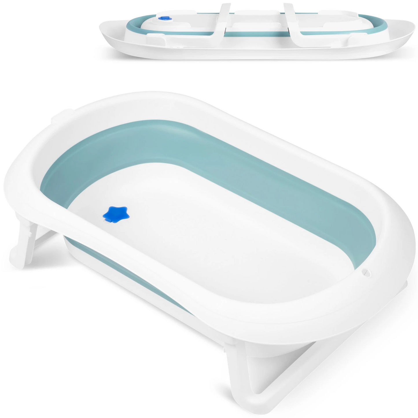 Cadita Pliabila si Portabila, KidsBath, KinderVibe, Dop cu Senzor de Temperatura, Design Ergonomic, Picioare Antiderapante, Confortabila, Sarcina Maxima 45Kg, Alb/Albastru