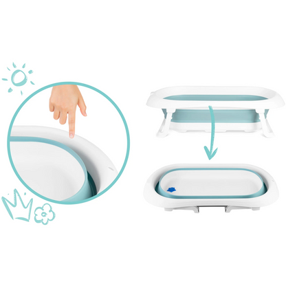 Cadita Pliabila si Portabila, KidsBath, KinderVibe, Dop cu Senzor de Temperatura, Design Ergonomic, Picioare Antiderapante, Confortabila, Sarcina Maxima 45Kg, Alb/Albastru