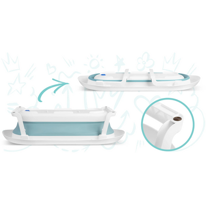 Cadita Pliabila si Portabila, KidsBath, KinderVibe, Dop cu Senzor de Temperatura, Design Ergonomic, Picioare Antiderapante, Confortabila, Sarcina Maxima 45Kg, Alb/Albastru