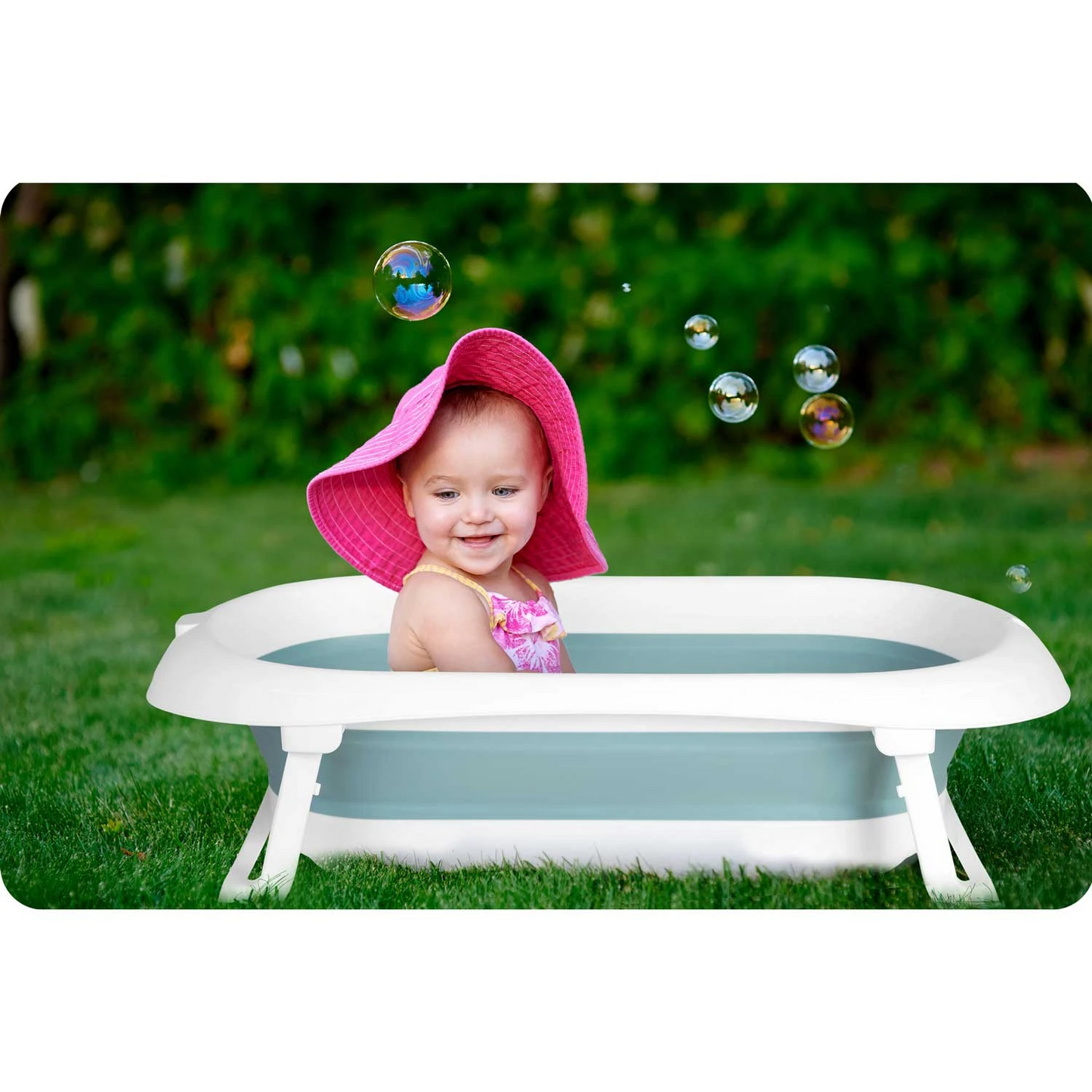 Cadita Pliabila si Portabila, KidsBath, KinderVibe, Dop cu Senzor de Temperatura, Design Ergonomic, Picioare Antiderapante, Confortabila, Sarcina Maxima 45Kg, Alb/Albastru