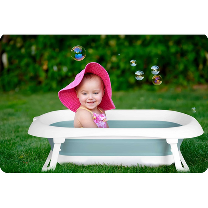 Cadita Pliabila si Portabila, KidsBath, KinderVibe, Dop cu Senzor de Temperatura, Design Ergonomic, Picioare Antiderapante, Confortabila, Sarcina Maxima 45Kg, Alb/Albastru