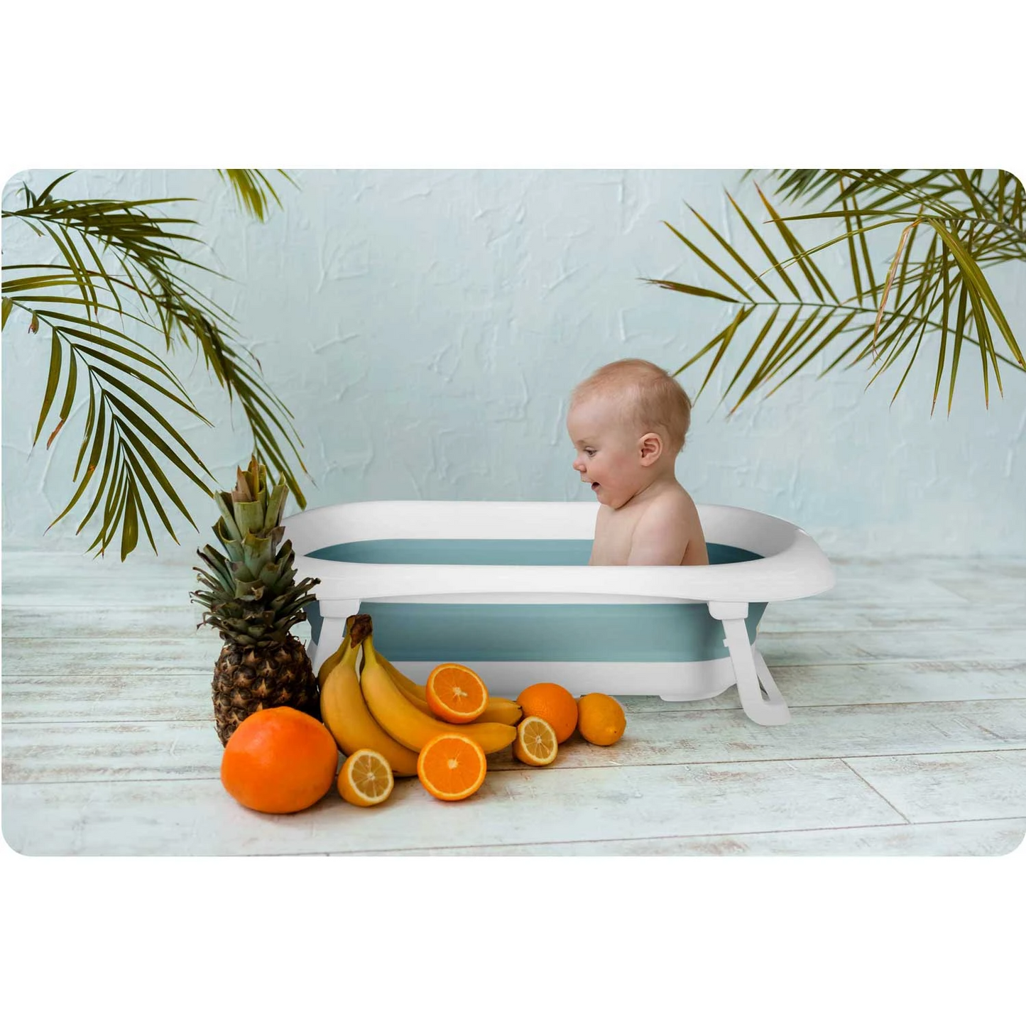 Cadita Pliabila si Portabila, KidsBath, KinderVibe, Dop cu Senzor de Temperatura, Design Ergonomic, Picioare Antiderapante, Confortabila, Sarcina Maxima 45Kg, Alb/Albastru