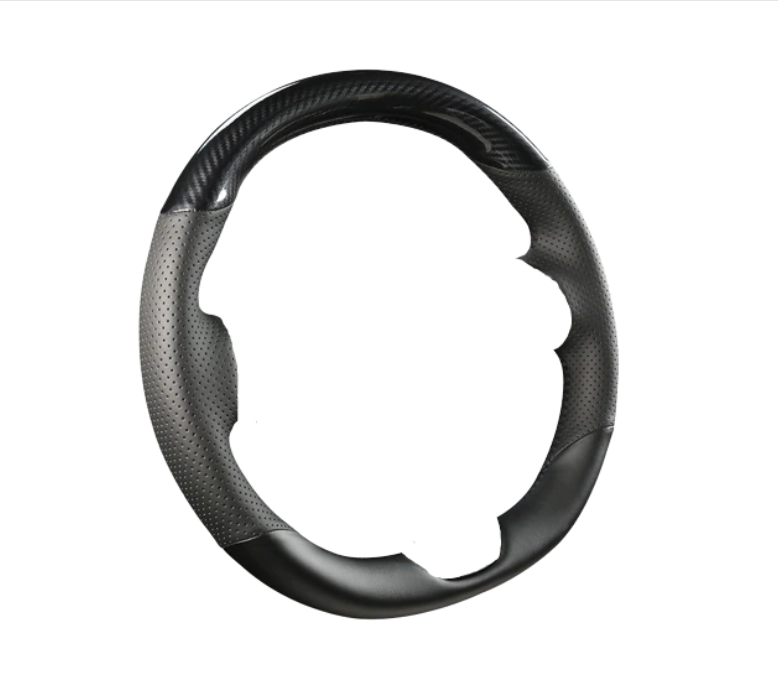 Husa volan IdealStore, piele cu gaurele marime M, Culoare negru carbon cu cusatura gri