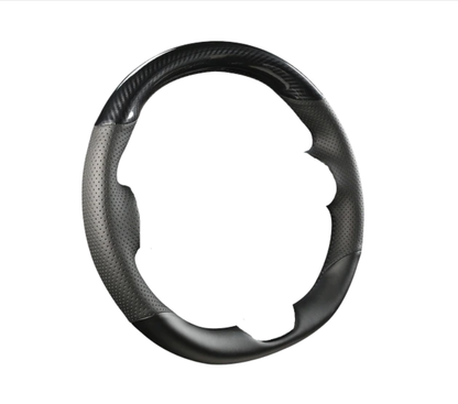 Husa volan IdealStore, piele cu gaurele marime M, Culoare negru carbon cu cusatura gri