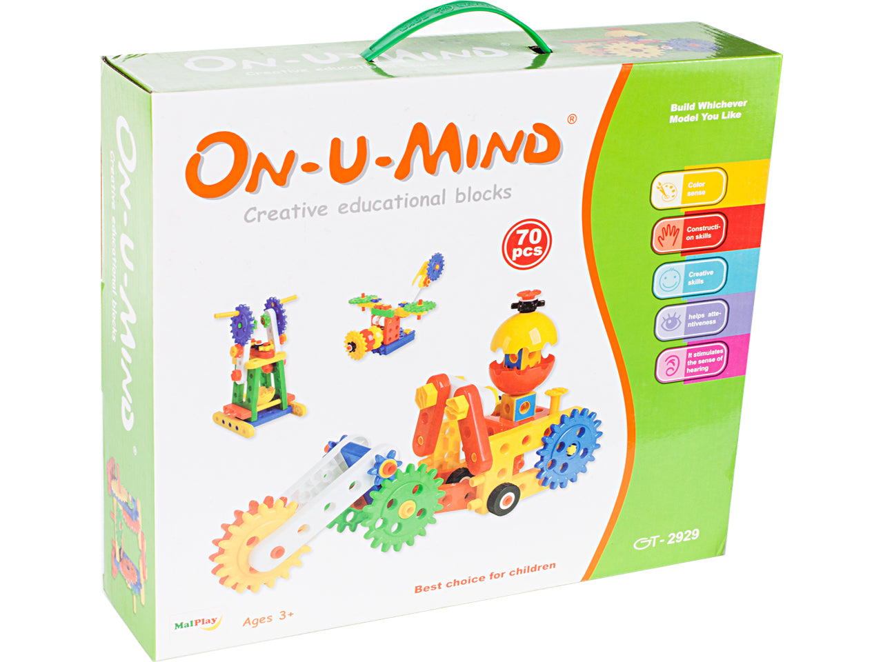 Set de Constructie idealStore ON-U-MIND BLOCK, 70 de ELEMENTE ce va permit sa creati STRUCTURI UNICE, VEHICULE sau ROBOTI, Sprijina Dezvoltarea CREATIVITATII si a ABILITATILOR Manuale, Joaca cu acestea IMBUNATATESTE coordonarea vizual-motorie