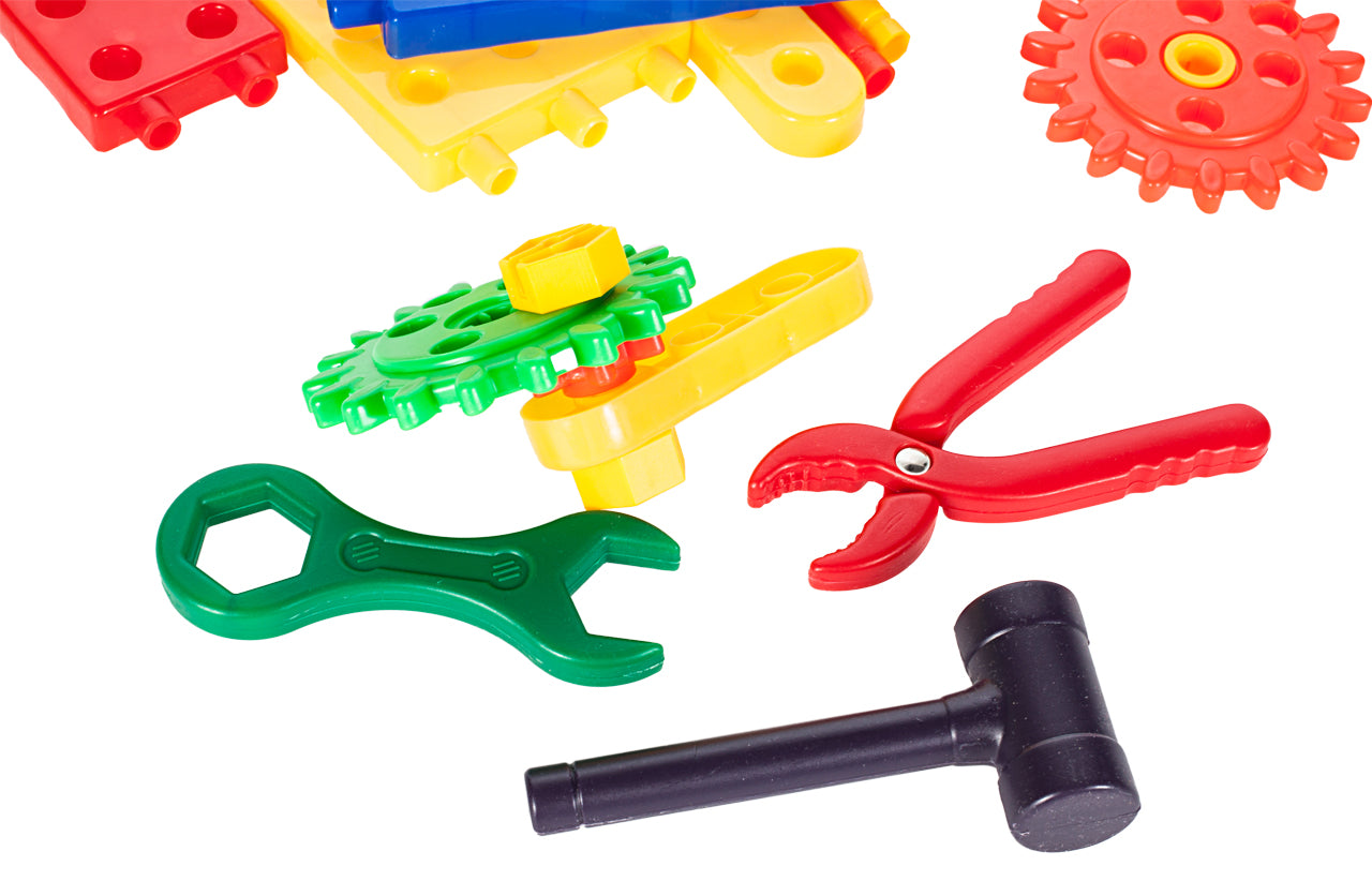 Set de Constructie idealStore ON-U-MIND BLOCK, 70 de ELEMENTE ce va permit sa creati STRUCTURI UNICE, VEHICULE sau ROBOTI, Sprijina Dezvoltarea CREATIVITATII si a ABILITATILOR Manuale, Joaca cu acestea IMBUNATATESTE coordonarea vizual-motorie