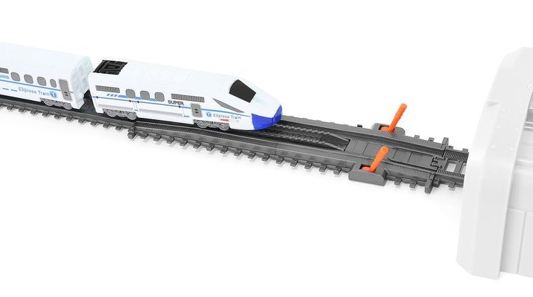 Circuit Trenulet Electric, Locomotiva cu Vagon, Pod Mobil, Tuneluri, Lungime Cale Ferata 366 cm, Efecte Luminoase, Elemente de Decor, 147 x 45.5 cm, Multicolor