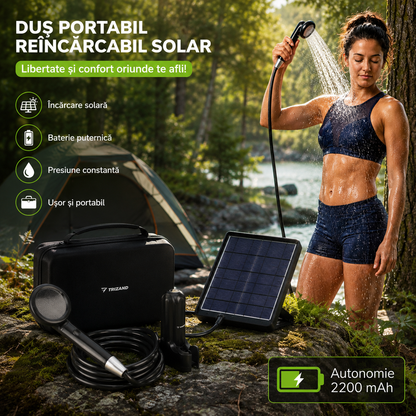 Dus portabil electric de calatorie idealSTORE, Incarcare Solara si prin USB, Autonomie 2200mAh
