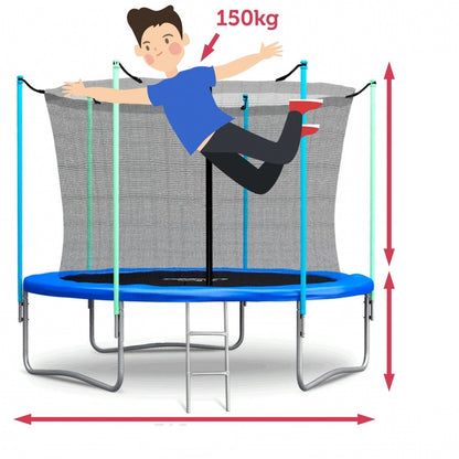 Trambulina pentru copii 305CM 'KinderVIBE din Otel, Scara de Acces inclusa ,Plasa de Protectie, Certificari de siguranta GS, TUV, CE, Multicolora