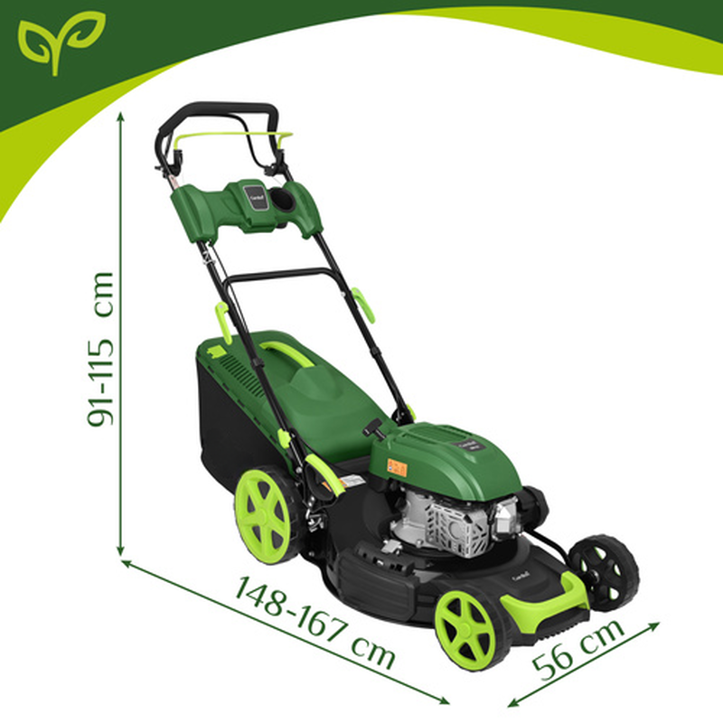Masina de tuns gazonul pe benzina DriveXPro idealSTORE, Pornire manuala, Are 8 trepte de reglare, Autotractare 5.5 CP, Cos colector pentru iarba 60L, Latime taiere 508mm, Pornire usoara si utilizare simpla
