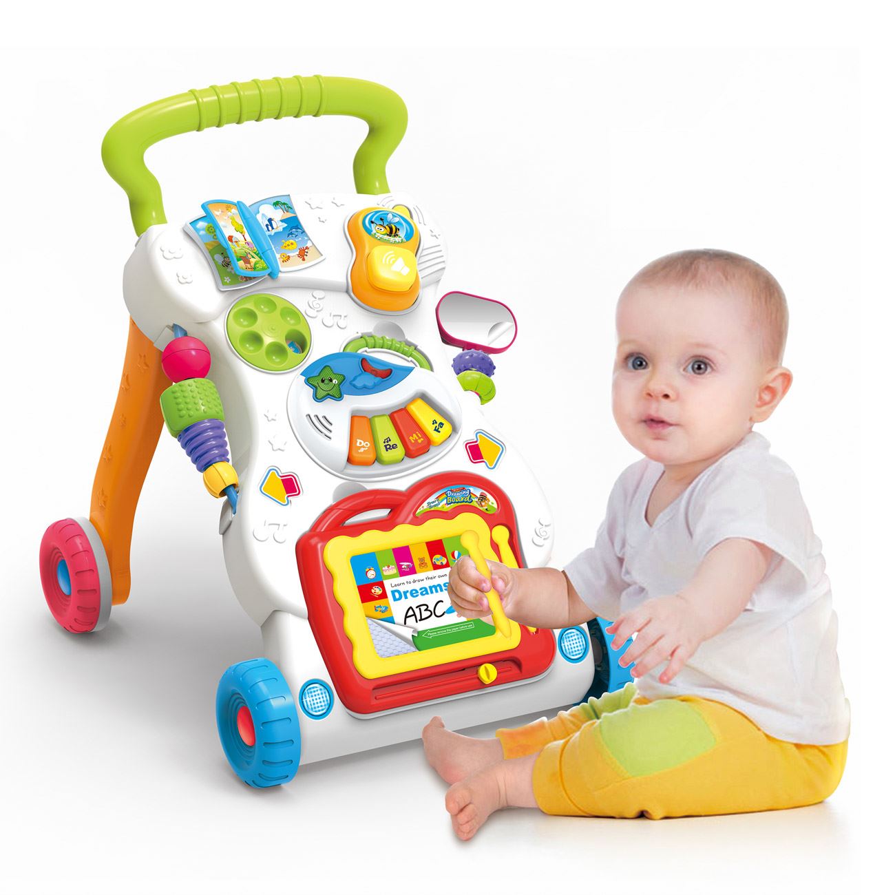 Premergator Jumbo Baby, cu tabla de desenat, multicolor, 34x12x46 cm