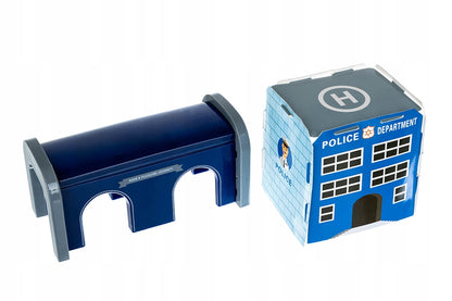 Set Trenulet de Jucarie, Police Department, Include Locomotiva Electrica si Vehicule de Politie, Indicatoare Rutiere, 92 Elemente, Albastru