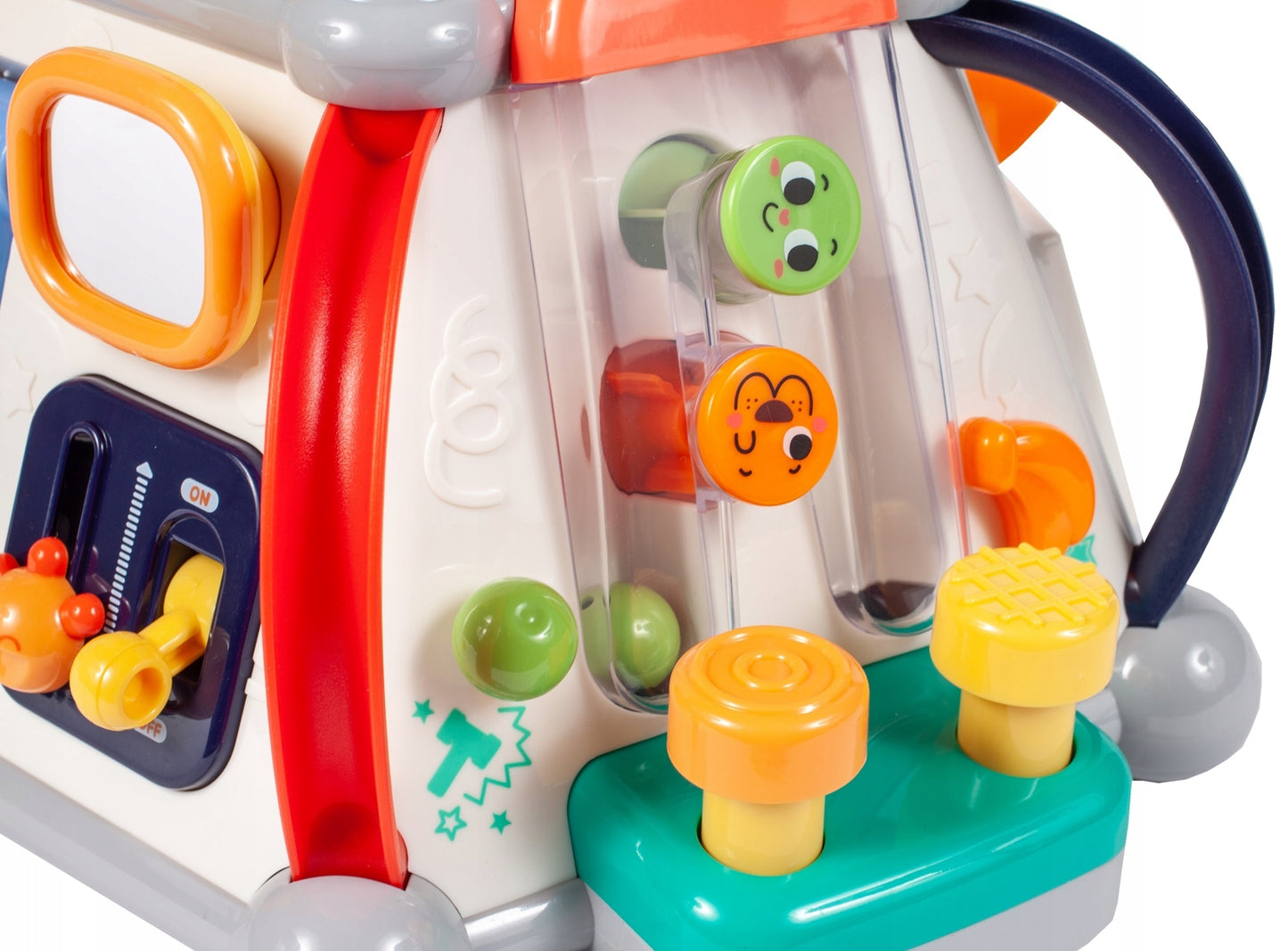 Jucarie Interactiva pentru Bebelusi, Cubul Educativ, Indiggo, Include 5 Panouri de Joaca, 20 de Activitati Diferite, Telefon, Ciocan, Microfon, cu Efecte Luminoase si Sunete, Jucarie Distractiva, 18 luni+, Multicolor