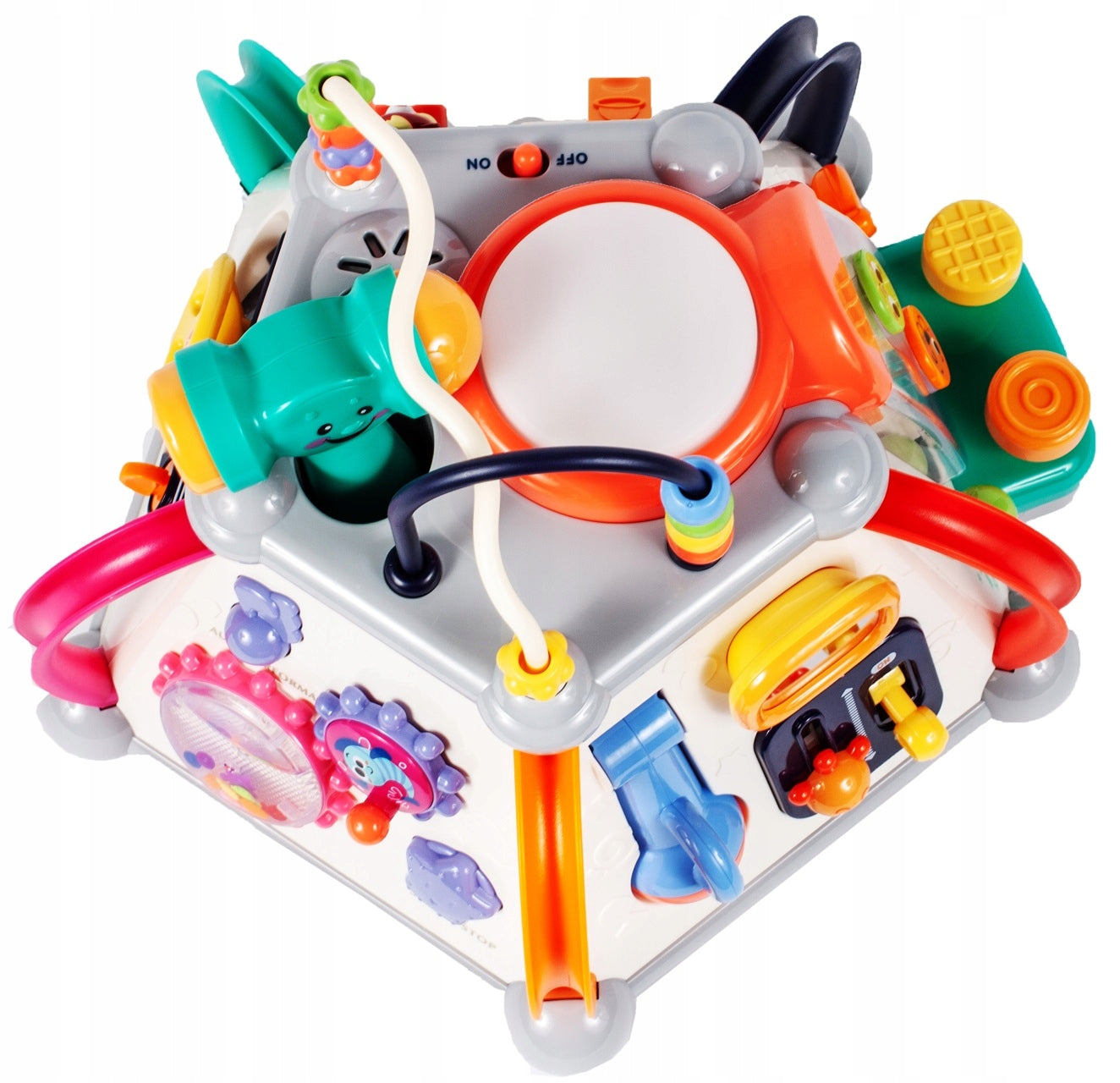 Jucarie Interactiva pentru Bebelusi, Cubul Educativ, Indiggo, Include 5 Panouri de Joaca, 20 de Activitati Diferite, Telefon, Ciocan, Microfon, cu Efecte Luminoase si Sunete, Jucarie Distractiva, 18 luni+, Multicolor