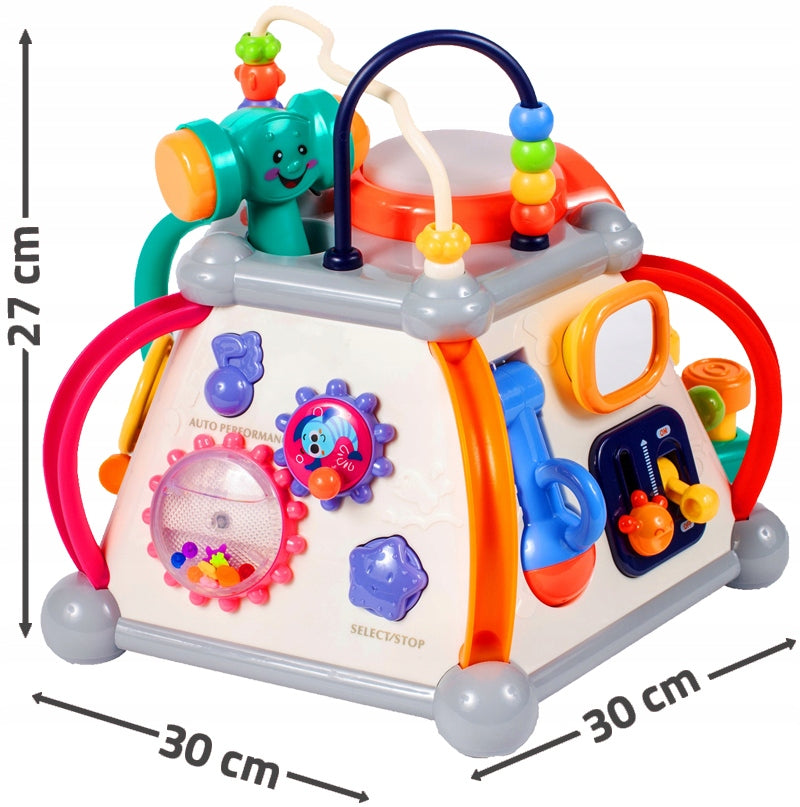 Jucarie Interactiva pentru Bebelusi, Cubul Educativ, Indiggo, Include 5 Panouri de Joaca, 20 de Activitati Diferite, Telefon, Ciocan, Microfon, cu Efecte Luminoase si Sunete, Jucarie Distractiva, 18 luni+, Multicolor