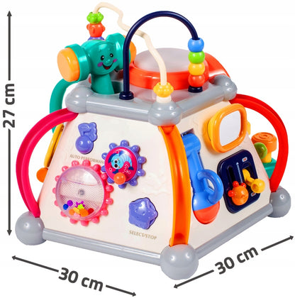 Jucarie Interactiva pentru Bebelusi, Cubul Educativ, Indiggo, Include 5 Panouri de Joaca, 20 de Activitati Diferite, Telefon, Ciocan, Microfon, cu Efecte Luminoase si Sunete, Jucarie Distractiva, 18 luni+, Multicolor