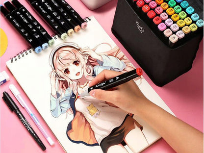 Set 40 markere colorate duble, scriere si evidentiere, geanta depozitare