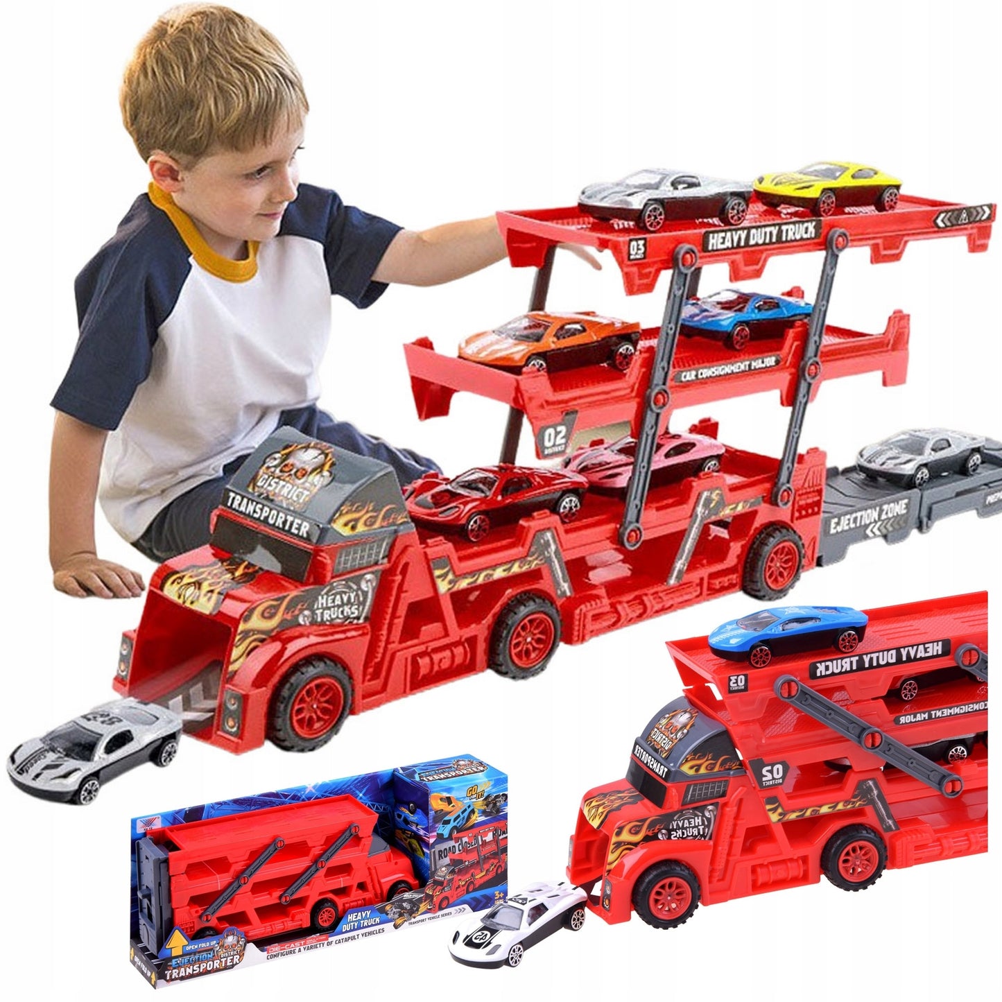 Set camion si 6 masinute, Plastic, Multicolor