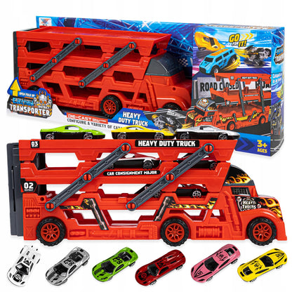 Set camion si 6 masinute, Plastic, Multicolor