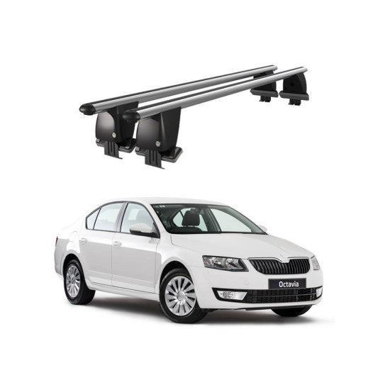 Bare transversale portbagaj auto Skoda Octavia III 5E 2013+ idealSTORE, plafon neted, aluminiu, argintiu, blocare cu cheie