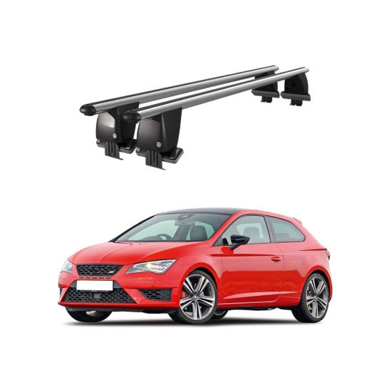 Bare transversale portbagaj auto Seat Leon 1P 2009-2013 idealSTORE, plafon neted, aluminiu, argintiu, blocare cu cheie