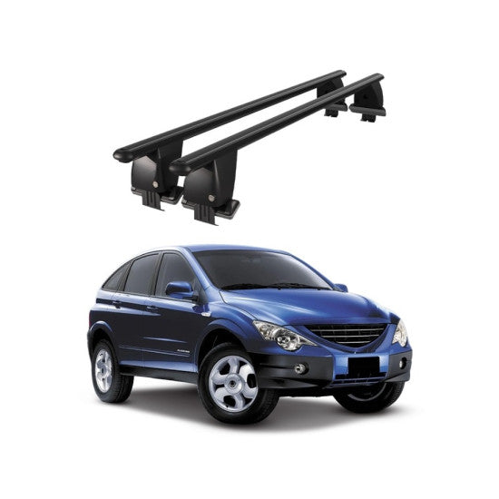 Bare transversale portbagaj auto SsangYong Actyon 2005-2010 idealSTORE, plafon neted, aluminiu, negre, blocare cu cheie